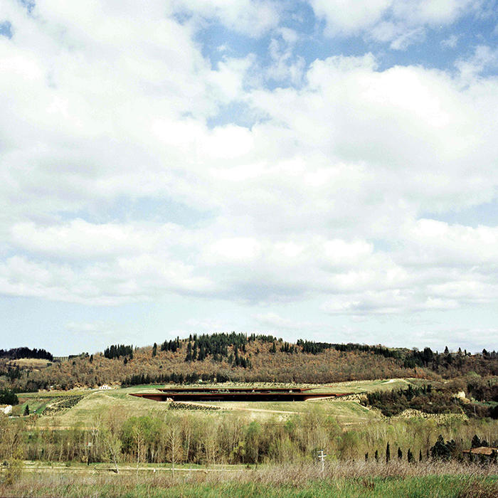 A landscape shot of a winery in Tuscany